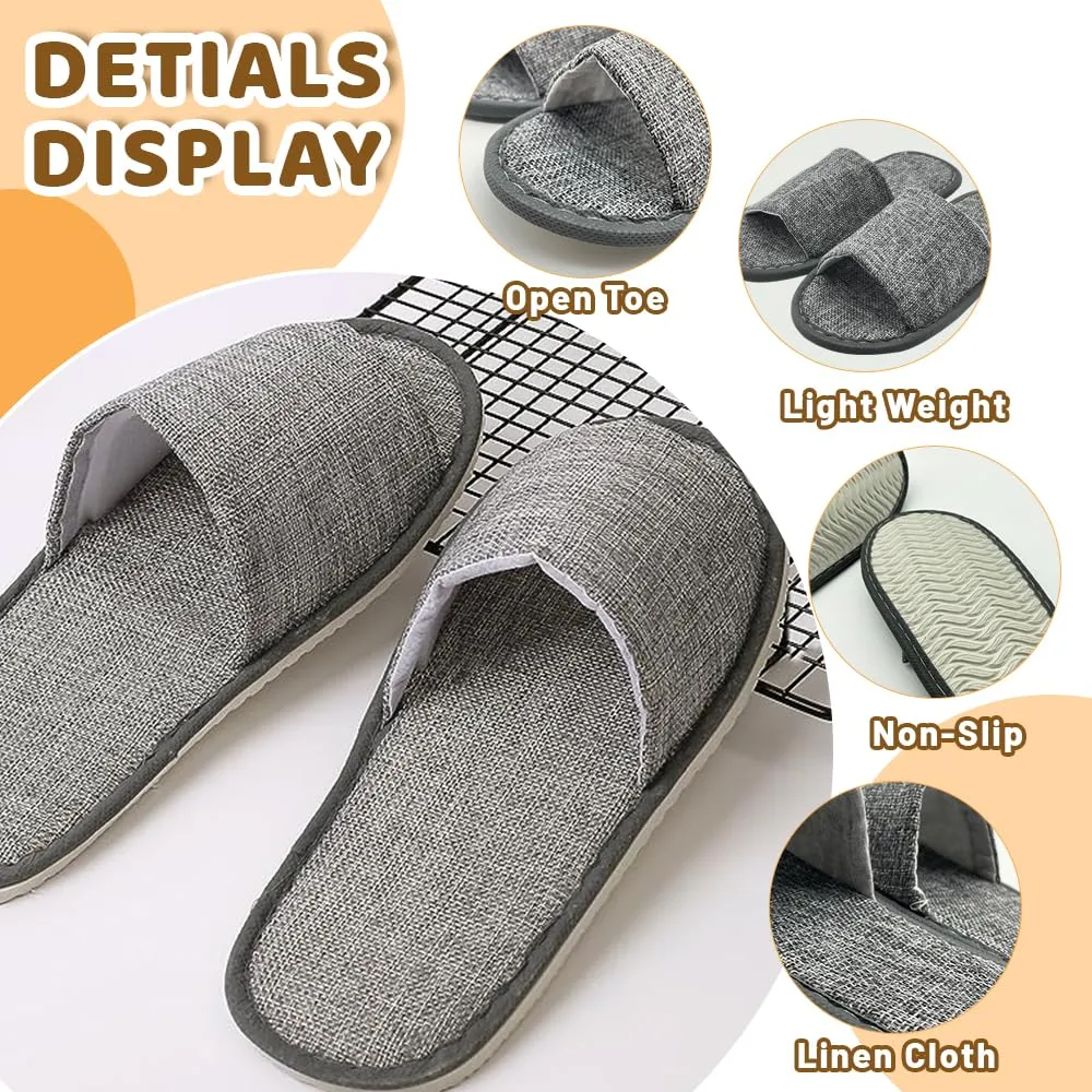 ALMOXVYE 20 Pairs Disposable Slippers for Guests, Gray Open Toe Spa Slippers, Non Slip Hotel Slippers for Travel, Home, Party, Guests, Wedding Supplies
