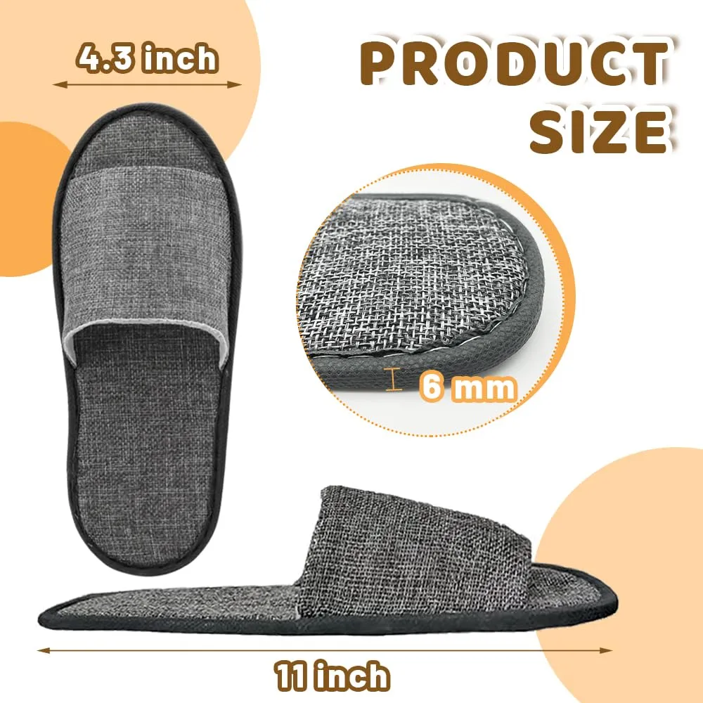ALMOXVYE 20 Pairs Disposable Slippers for Guests, Gray Open Toe Spa Slippers, Non Slip Hotel Slippers for Travel, Home, Party, Guests, Wedding Supplies