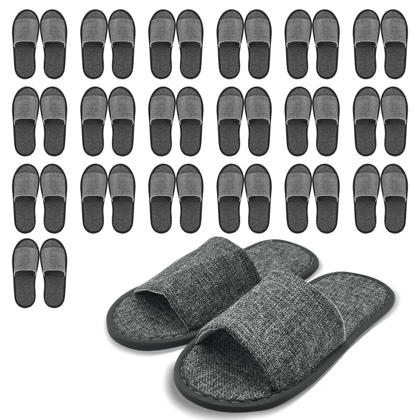ALMOXVYE 20 Pairs Disposable Slippers for Guests, Gray Open Toe Spa Slippers, Non Slip Hotel Slippers for Travel, Home, Party, Guests, Wedding Supplies