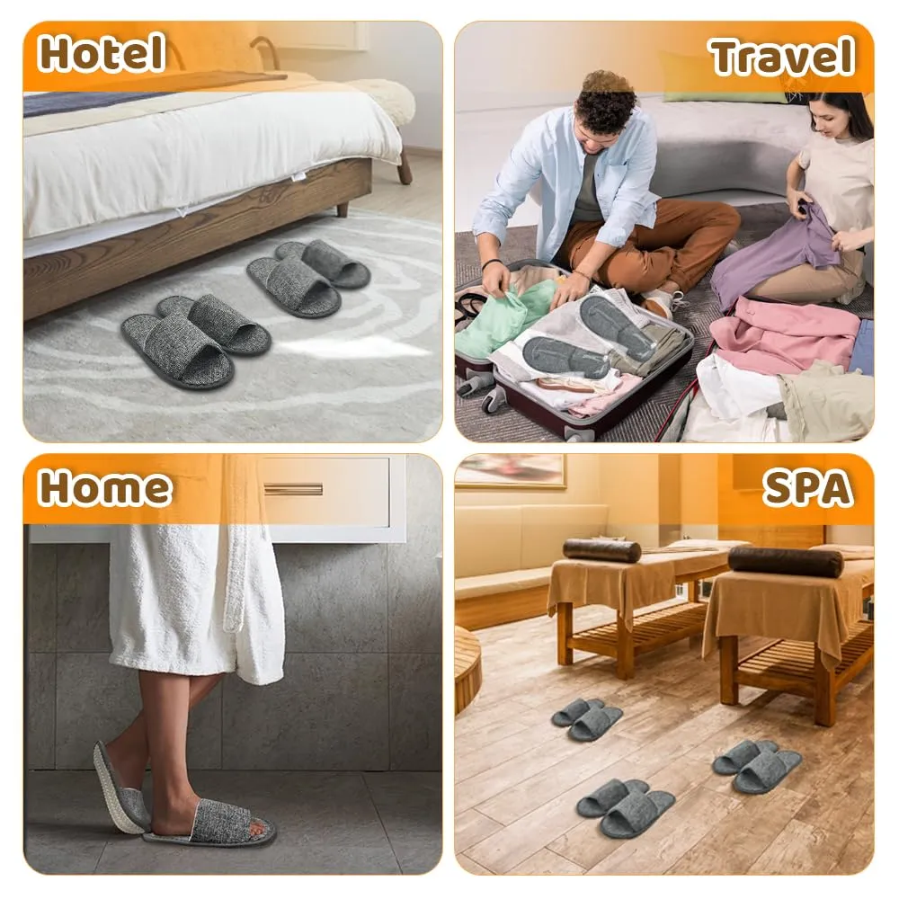 ALMOXVYE 20 Pairs Disposable Slippers for Guests, Gray Open Toe Spa Slippers, Non Slip Hotel Slippers for Travel, Home, Party, Guests, Wedding Supplies