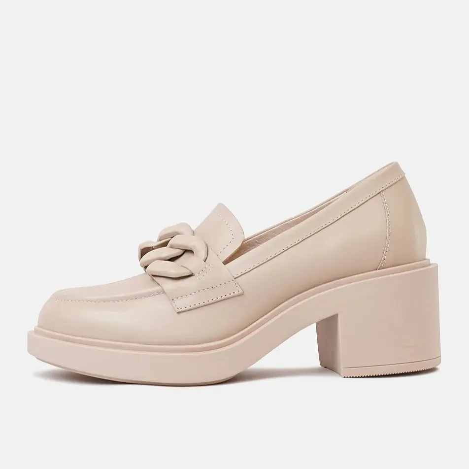Arrigo Nude Leather Heeled Loafers