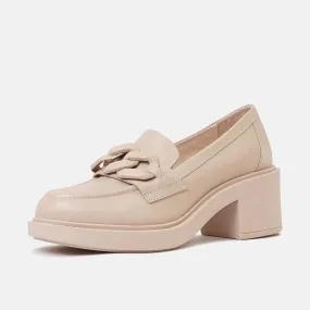 Arrigo Nude Leather Heeled Loafers