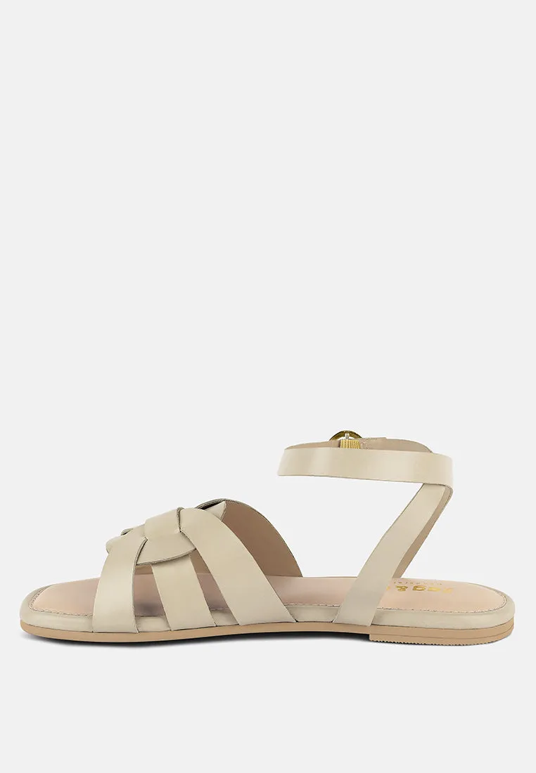 ASHTON Beige Flat Ankle Strap Sandals