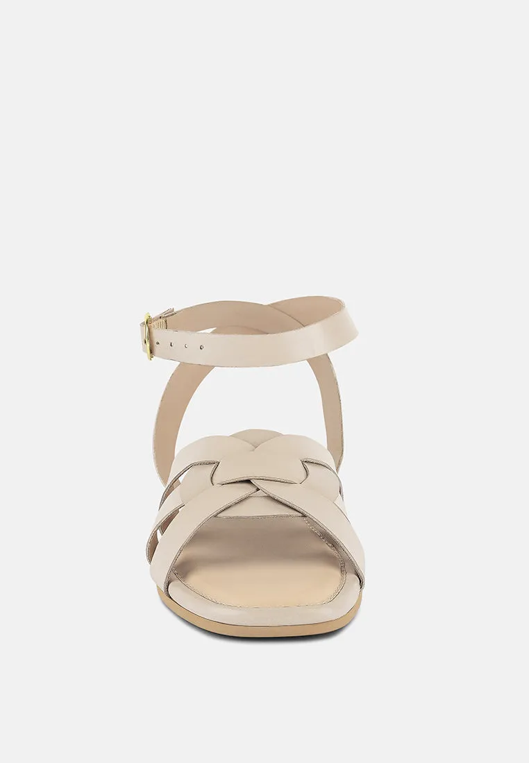 ASHTON Beige Flat Ankle Strap Sandals