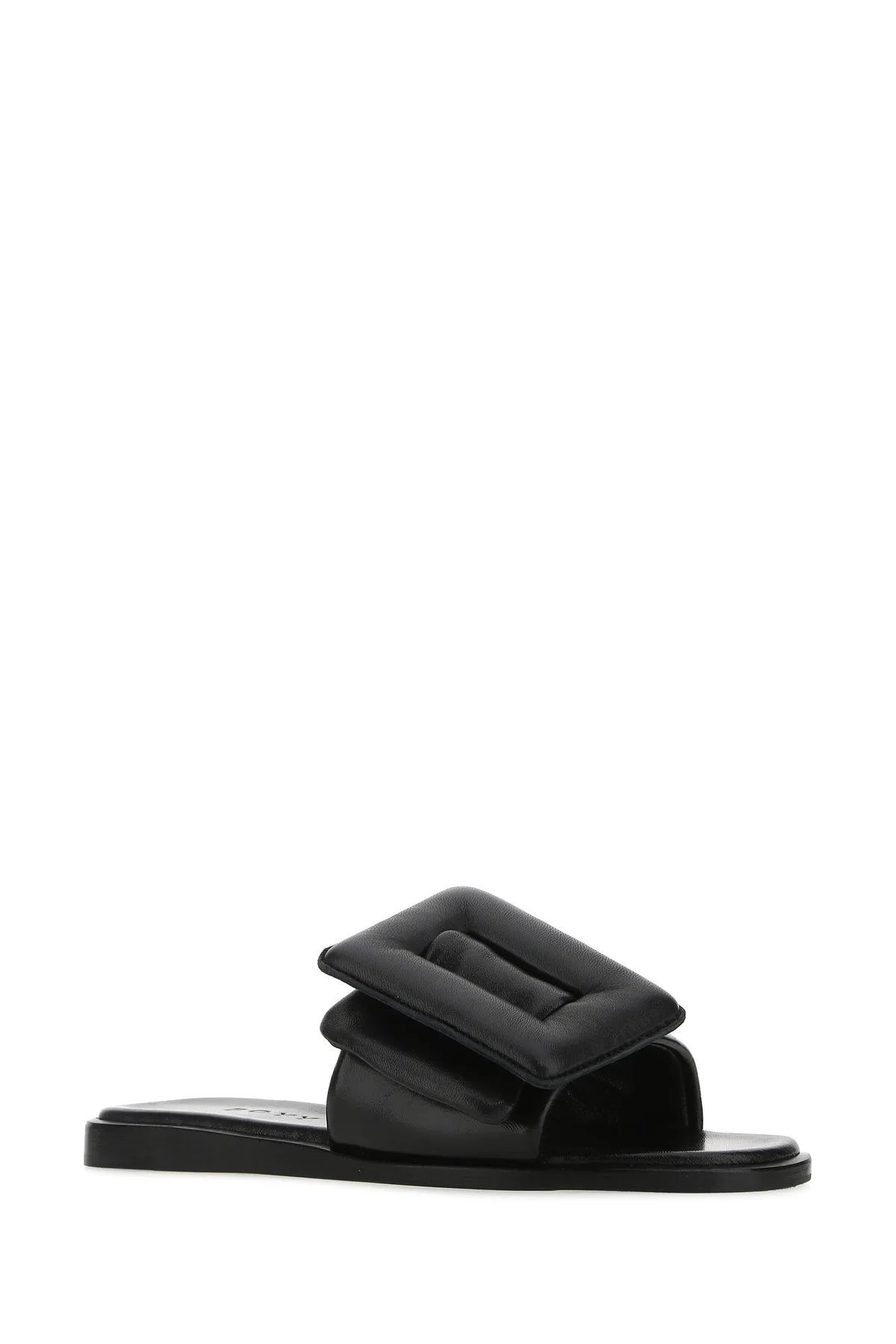 Black leather Puffy slippers