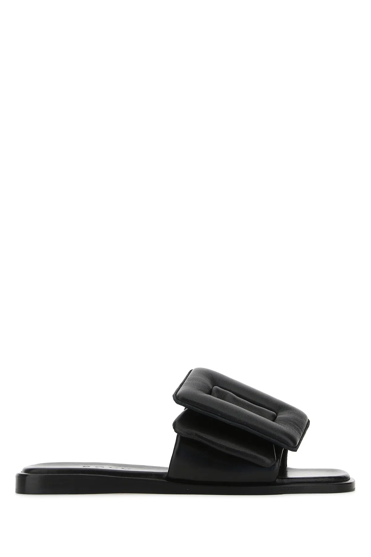 Black leather Puffy slippers
