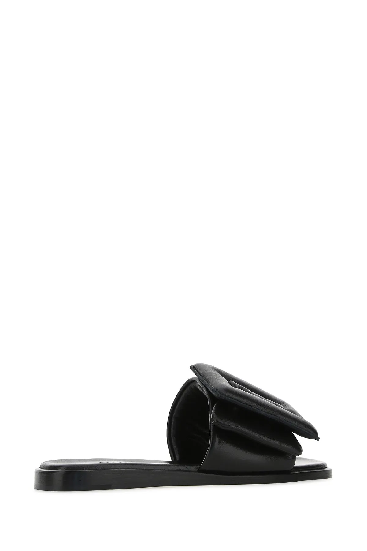 Black leather Puffy slippers