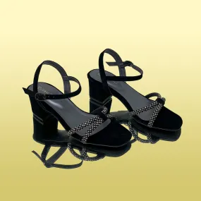 black velvet strappy heels