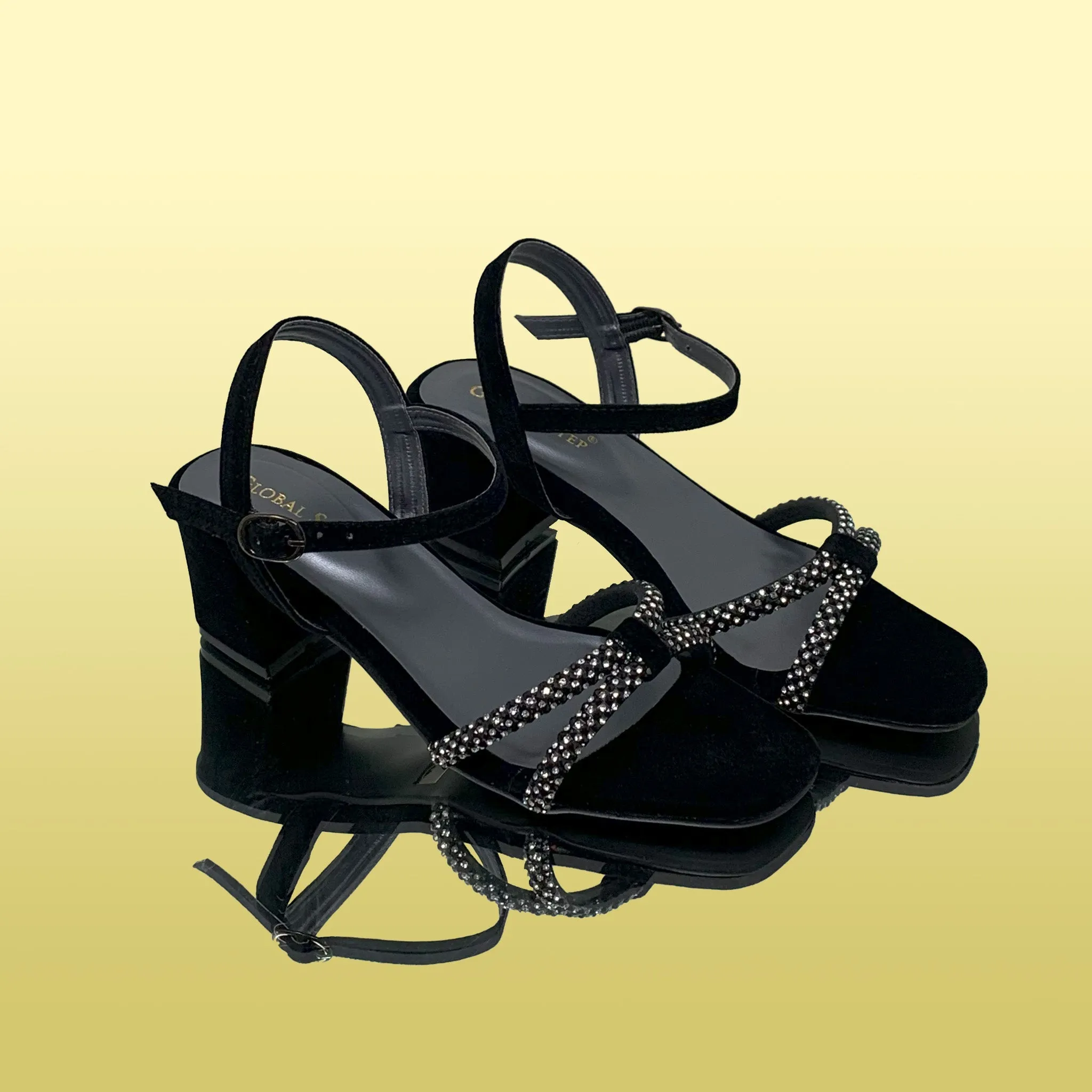 black velvet strappy heels