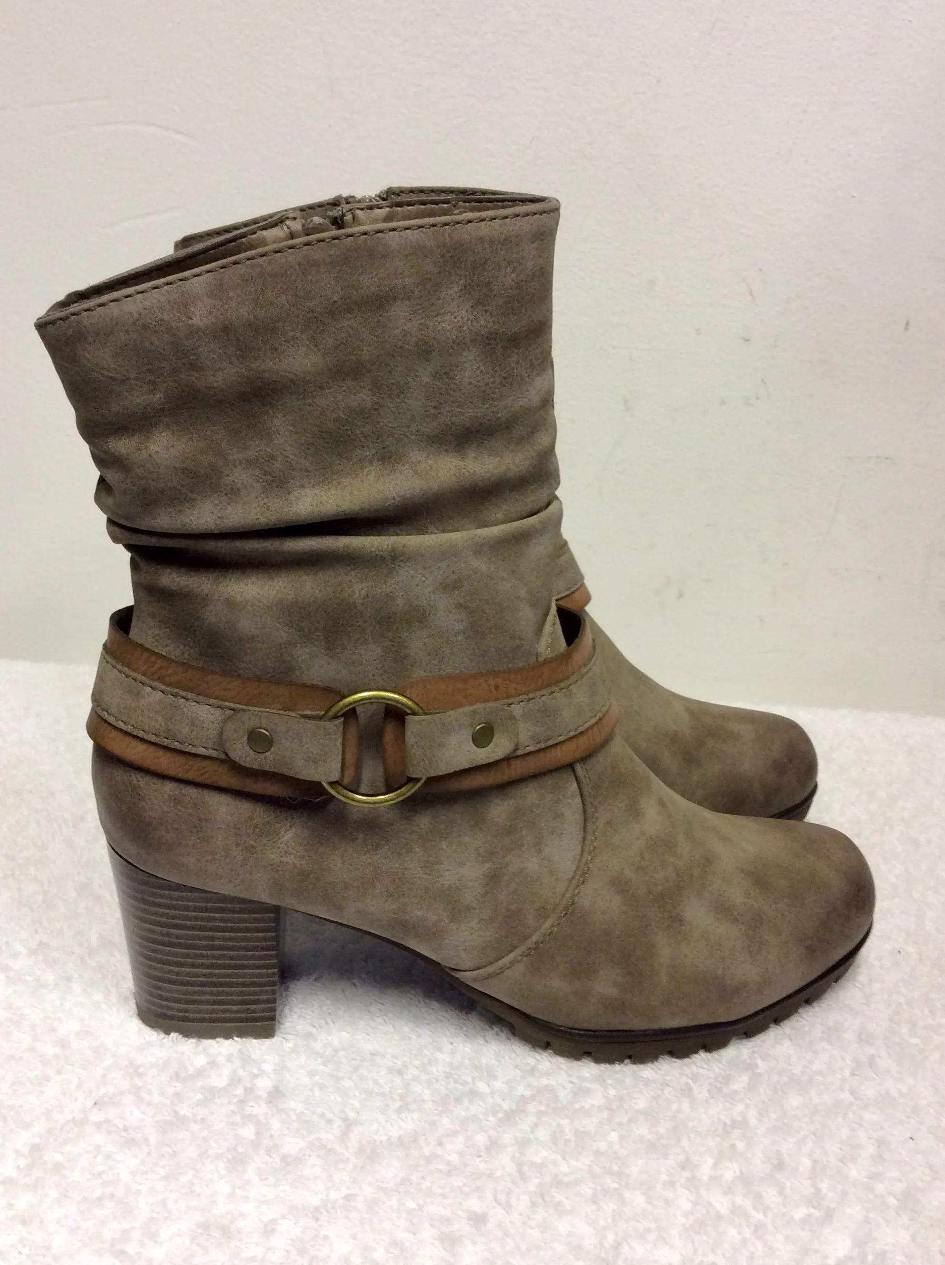BRAND NEW REIKER LIGHT BROWN LEATHER FLEECE LINED ANKLE BOOTS SIZE 5/38