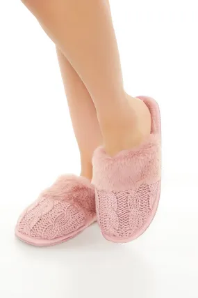 Cable Knit Faux Fur Trim Slipper