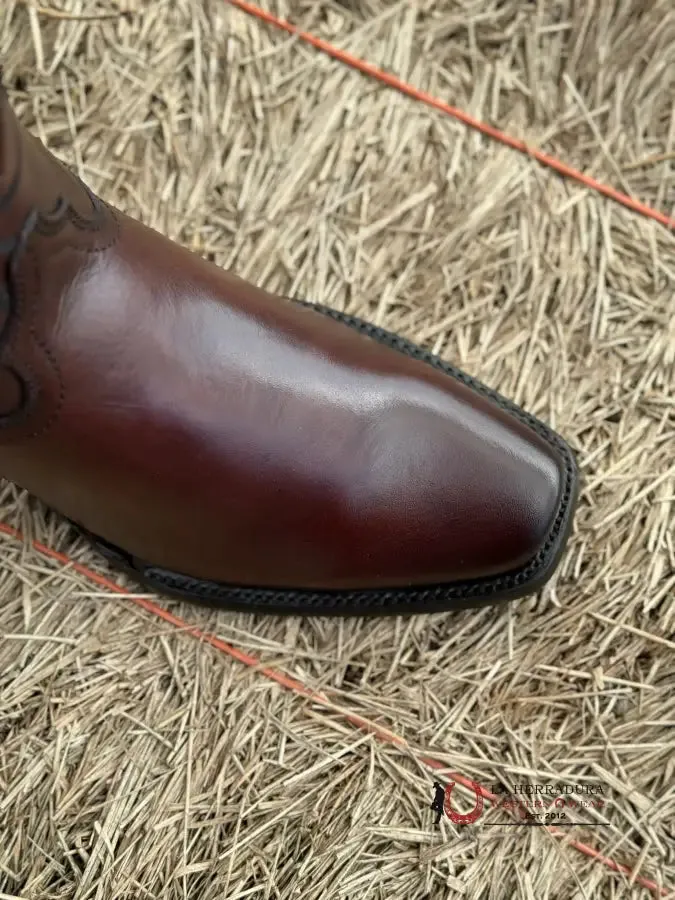CUADRA BOOTS RES OVER CHESTNUT LASER & EMBROIDERY NARROW SQUARE TOE