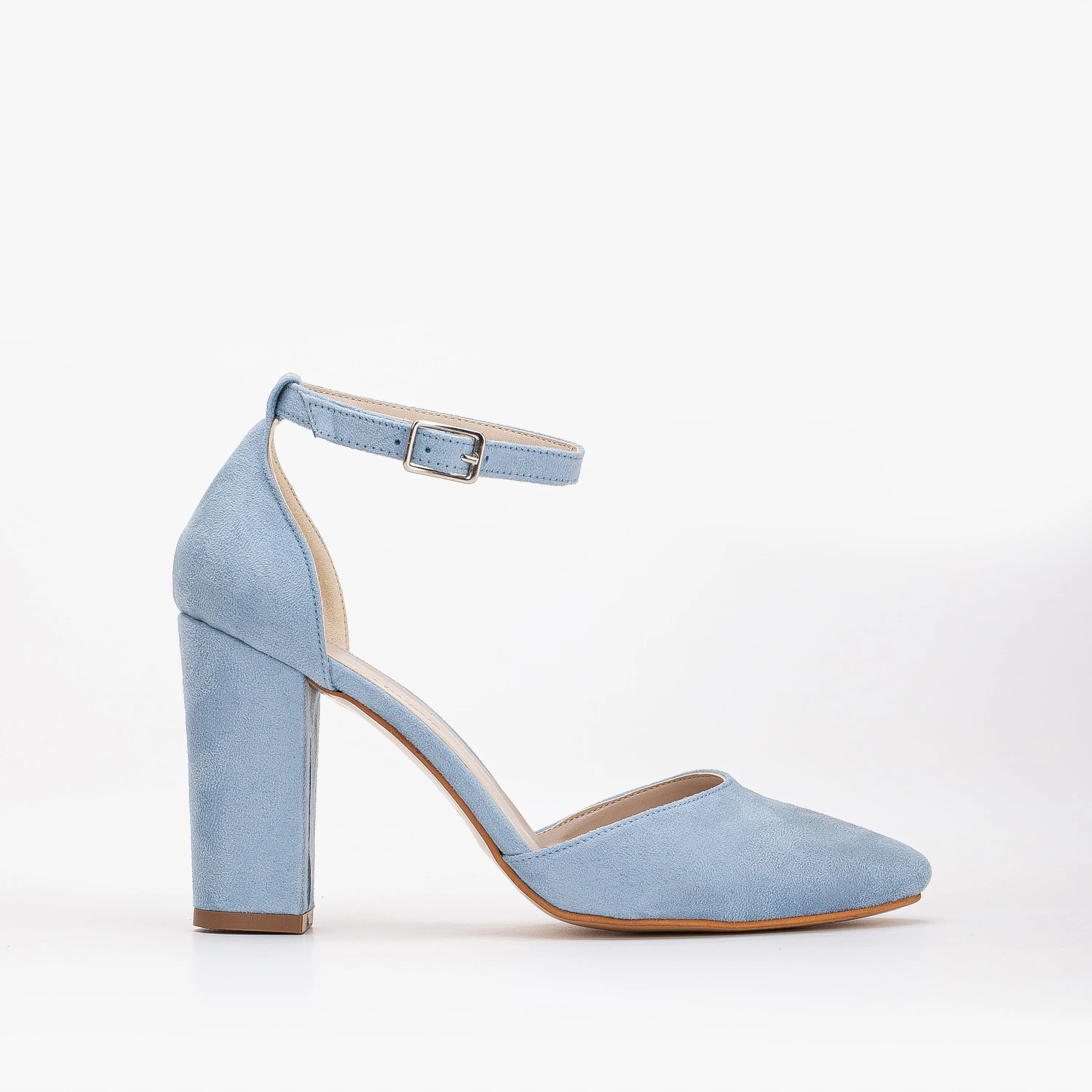 Denise - Baby Blue Suede Wedding Heels with Pearls