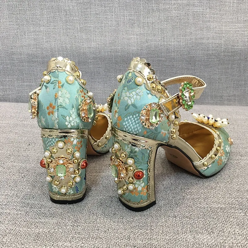 Embroidered Luxurious Retro Heels