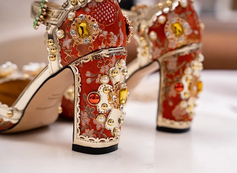 Embroidered Luxurious Retro Heels