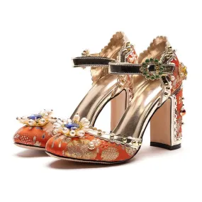 Embroidered Luxurious Retro Heels