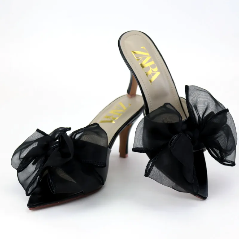Kitten Heels Satin Bow Pointed Toe Sandal #10385 #22
