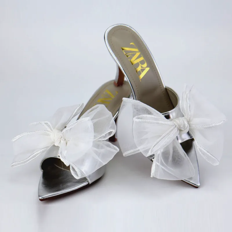 Kitten Heels Satin Bow Pointed Toe Sandal #10385 #22