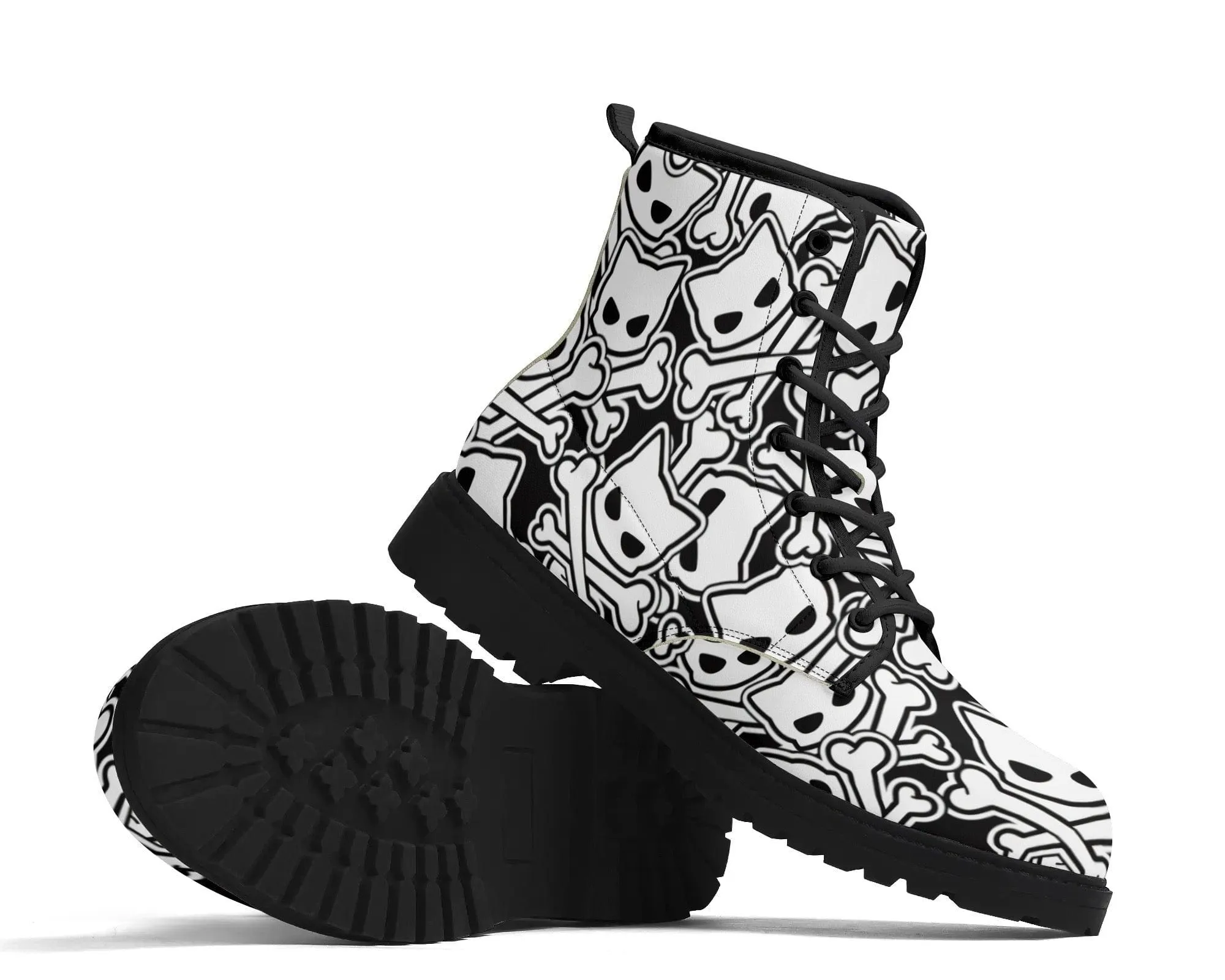 Kitty Skulls Leather Boots