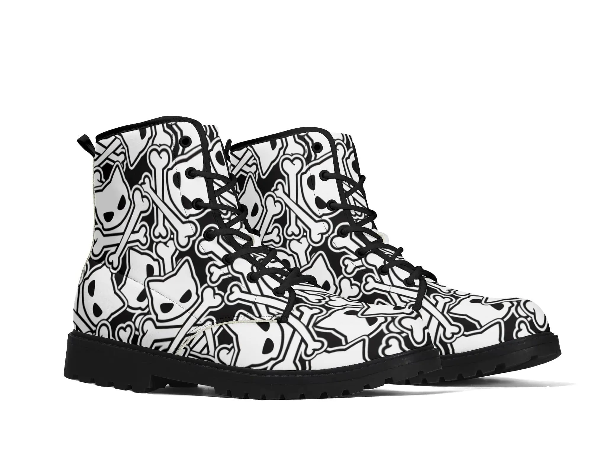 Kitty Skulls Leather Boots