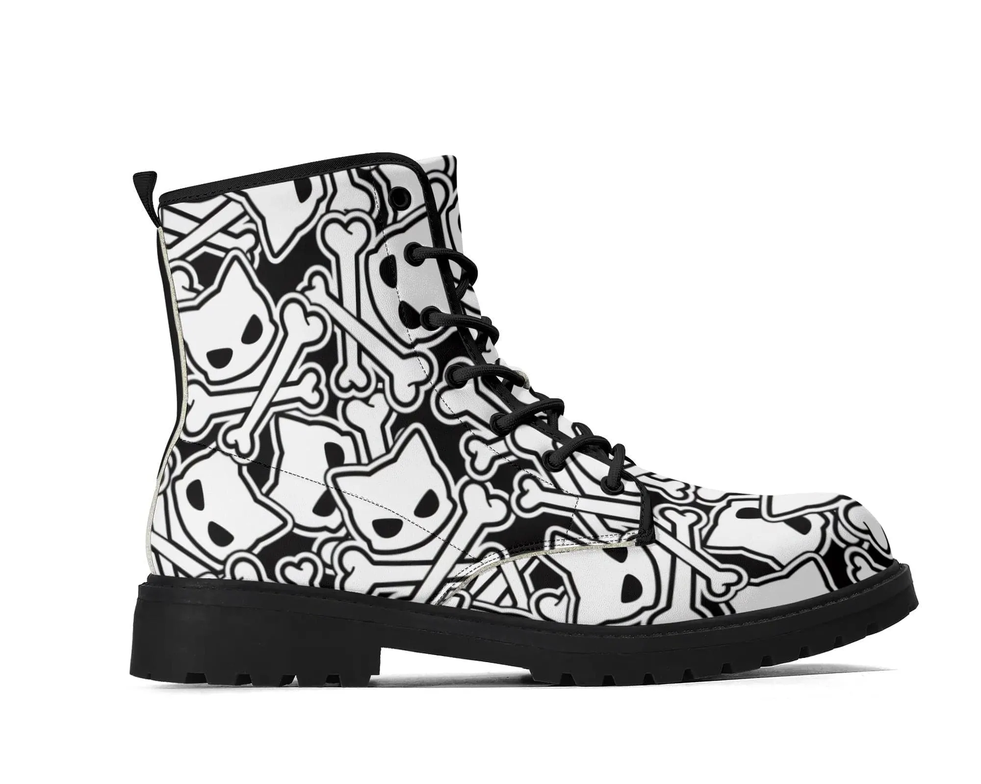 Kitty Skulls Leather Boots