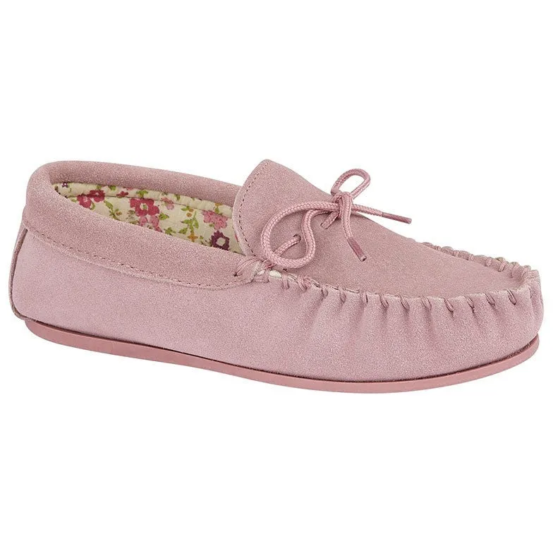 Ladies Lily Soft Suede Moccasin Slipper PINK LS339PK