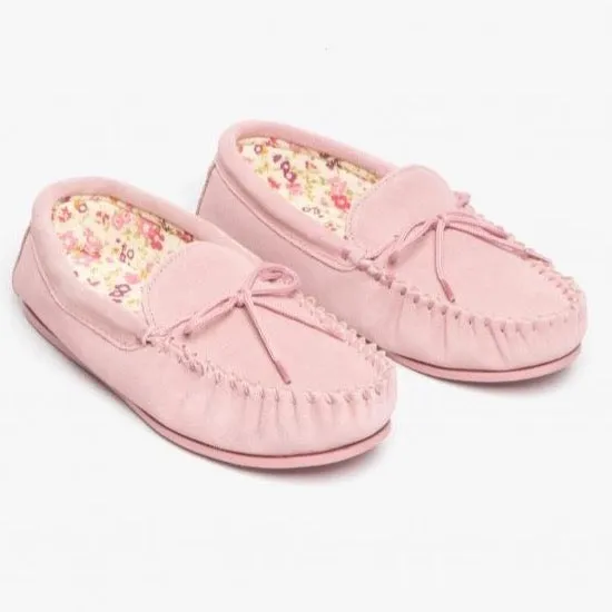 Ladies Lily Soft Suede Moccasin Slipper PINK LS339PK