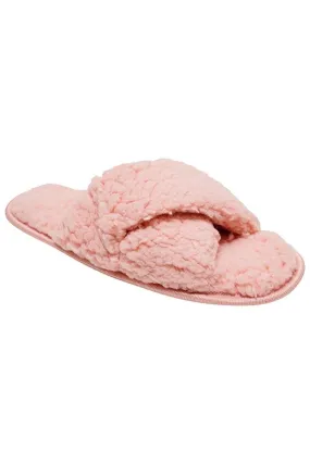 Loungeable Glamorous Soft Faux Fleece Fur Peeptoe Mule Slippers with Non-Slip Hard Sole Grey / Pink