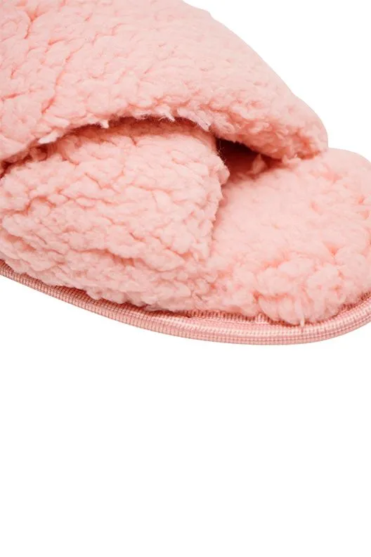 Loungeable Glamorous Soft Faux Fleece Fur Peeptoe Mule Slippers with Non-Slip Hard Sole Grey / Pink