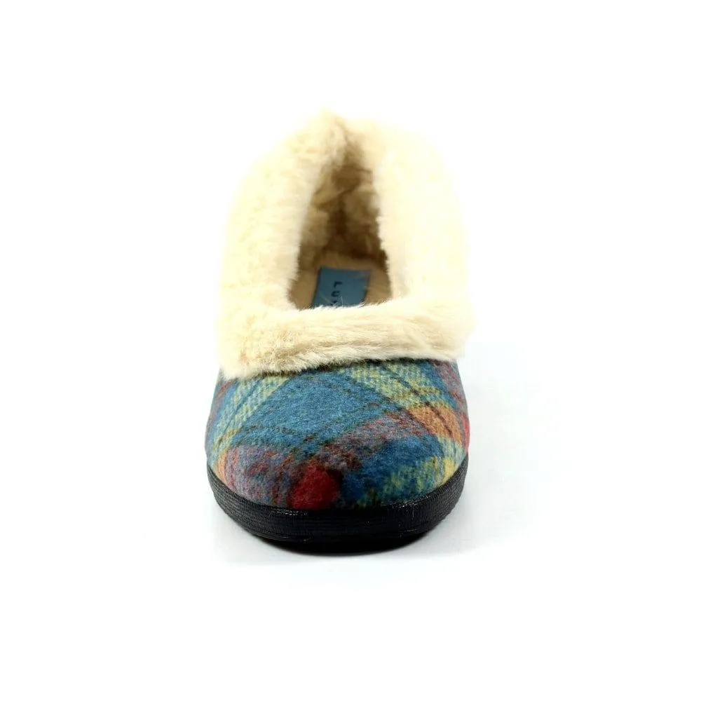 Lunar KLA209 Hoxton Ladies Spanish Blue Textile Slip On Slippers
