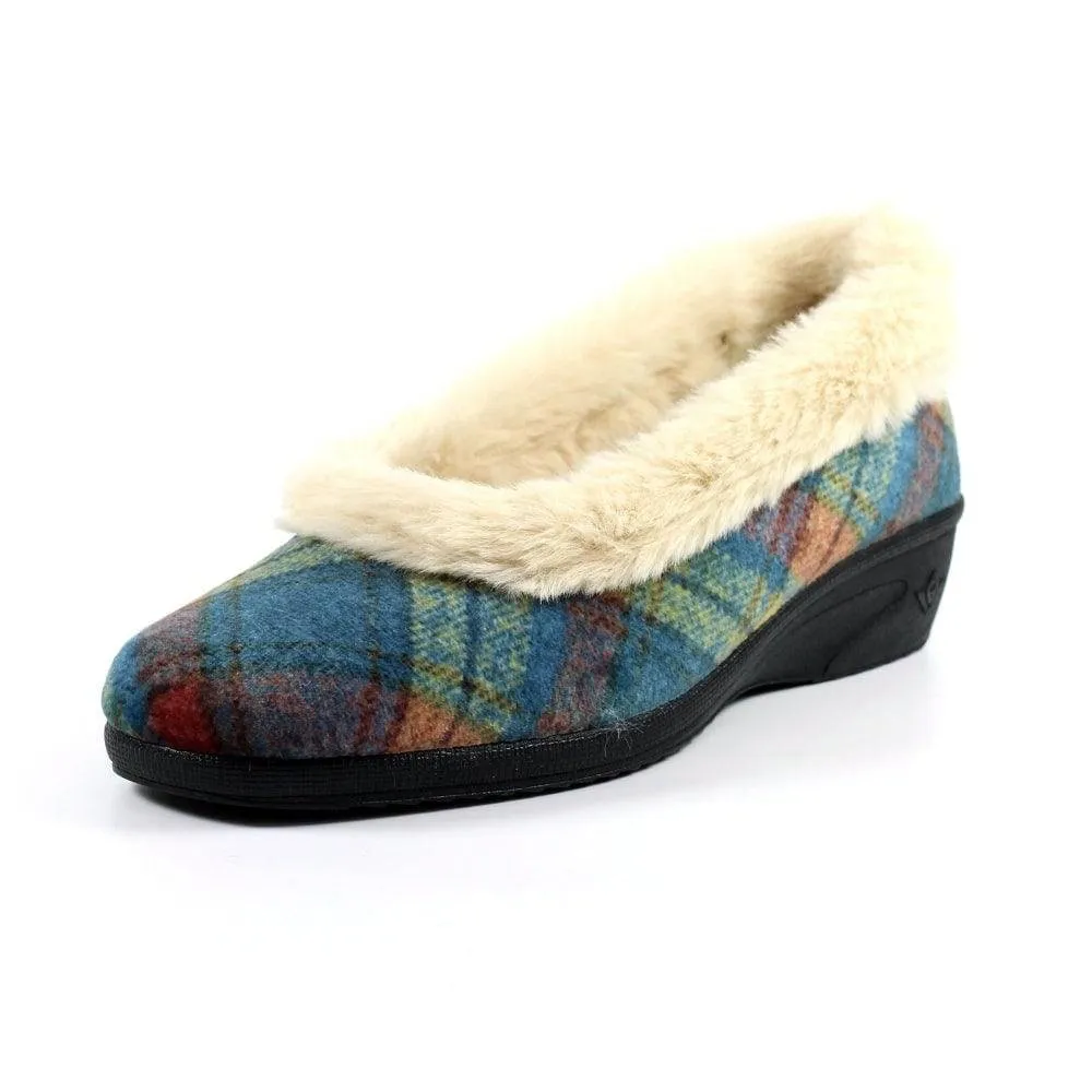 Lunar KLA209 Hoxton Ladies Spanish Blue Textile Slip On Slippers