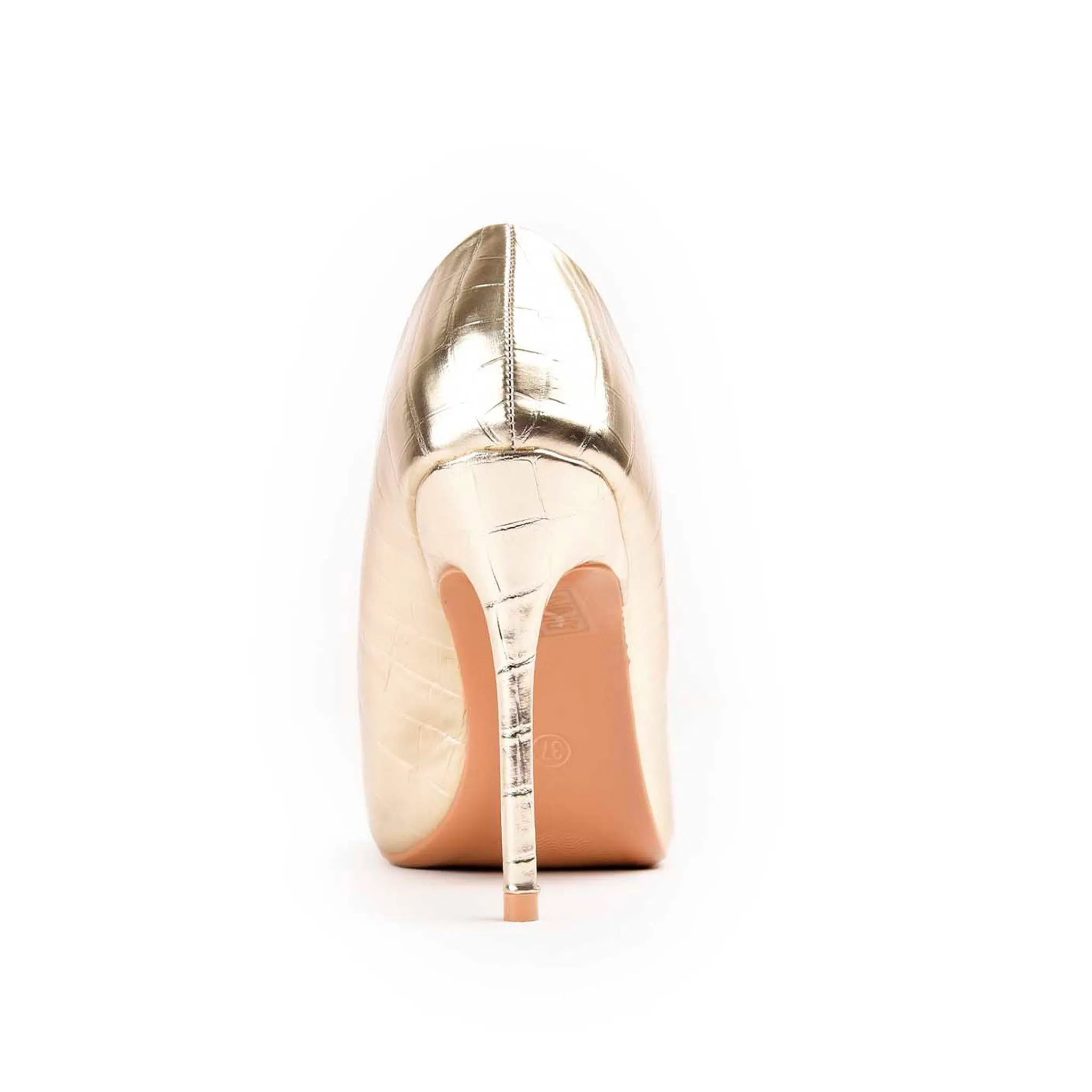 Luxurious Gold Croc-Embossed High Heel Pumps | 472M-X