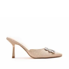 Luxurious Gold Glitter Mules with Crystal Embellishment | 466M-X
