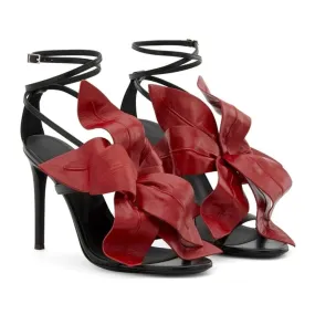 Luxurious Handmade Leaves Floral Leather Stiletto Heels