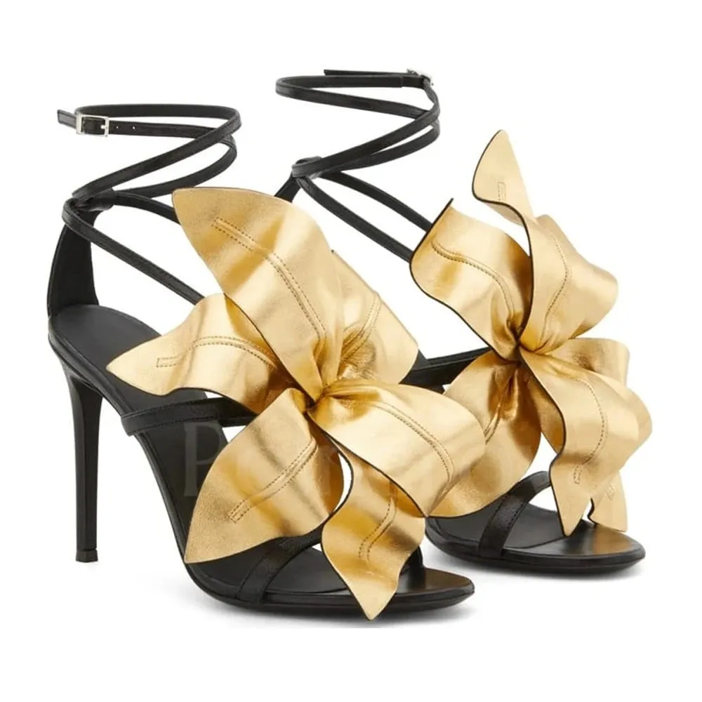 Luxurious Handmade Leaves Floral Leather Stiletto Heels