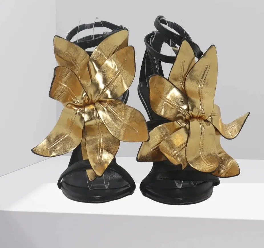 Luxurious Handmade Leaves Floral Leather Stiletto Heels