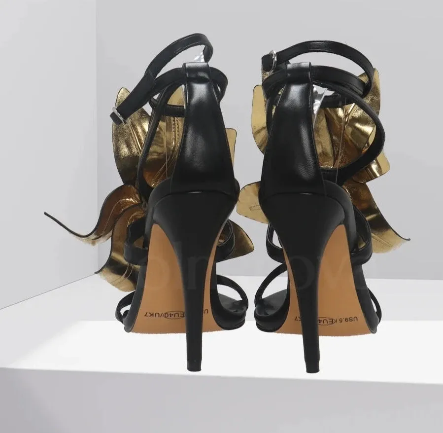 Luxurious Handmade Leaves Floral Leather Stiletto Heels