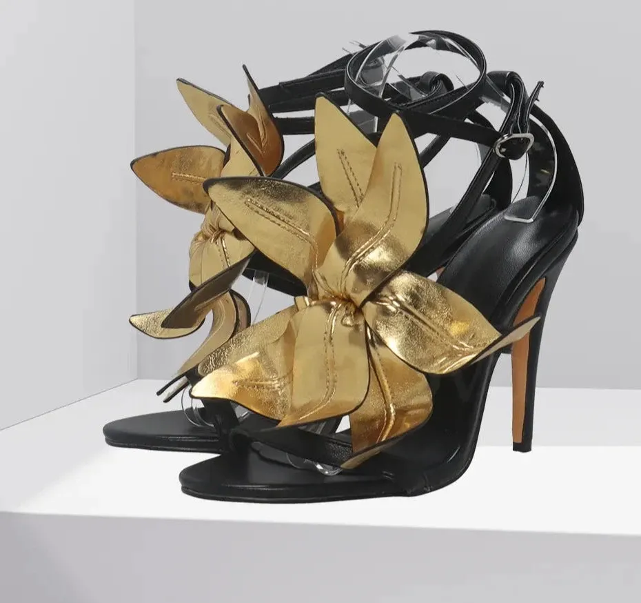 Luxurious Handmade Leaves Floral Leather Stiletto Heels