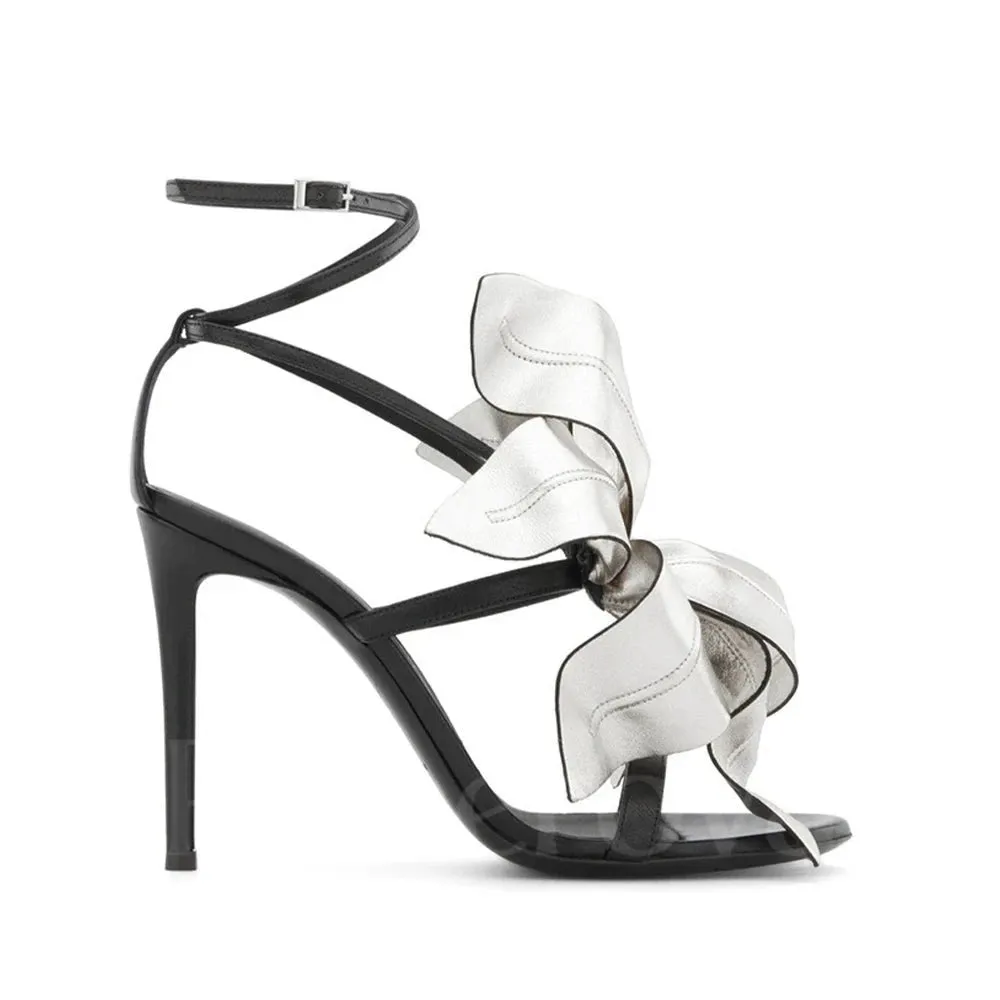 Luxurious Handmade Leaves Floral Leather Stiletto Heels