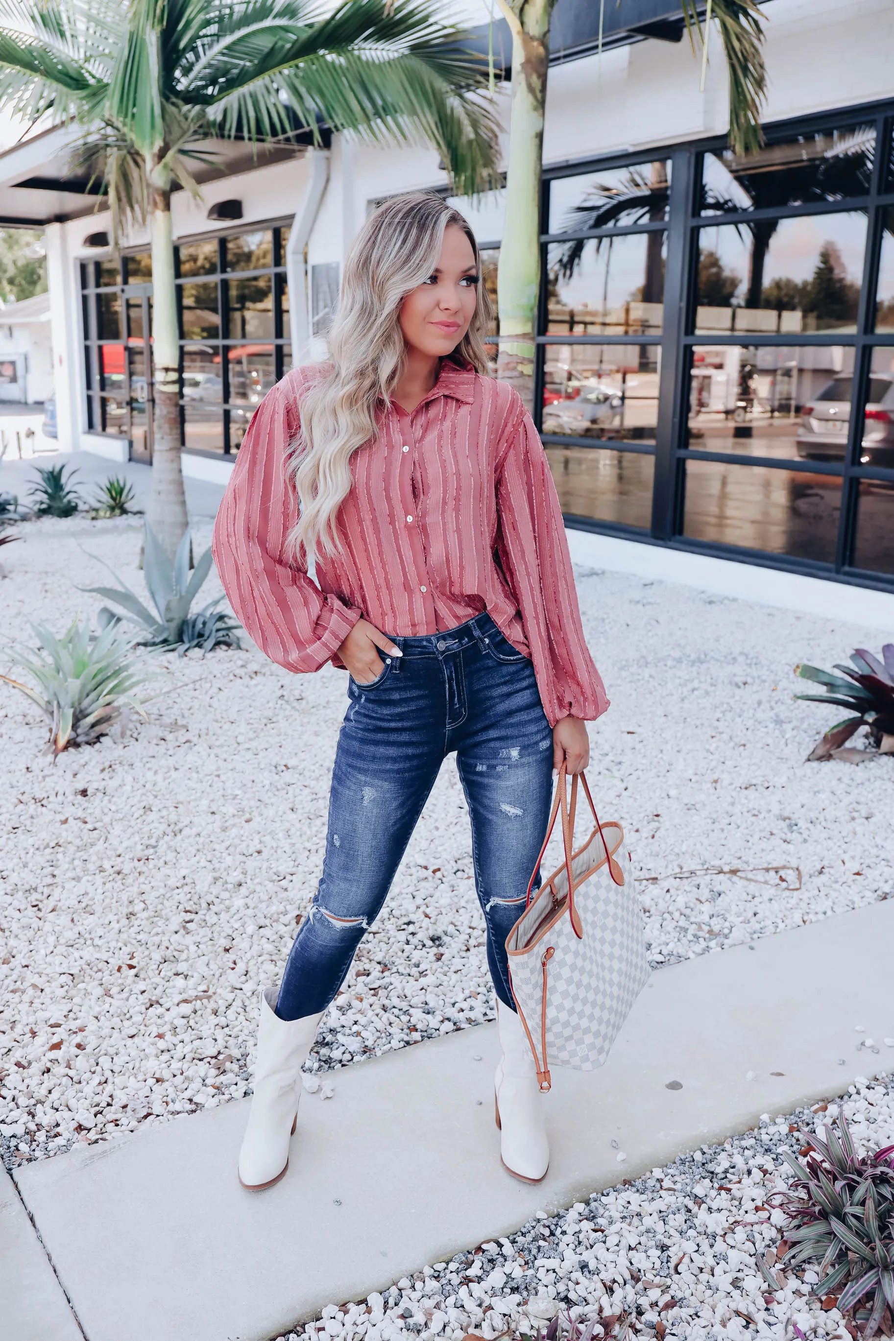 Luxurious Life Striped Blouse - Dusty Rose