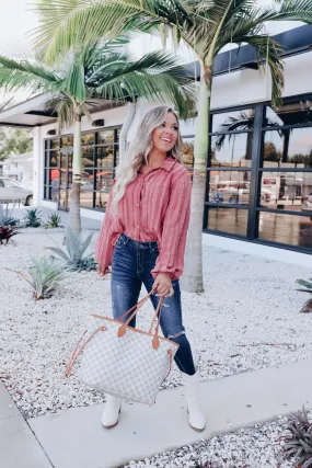 Luxurious Life Striped Blouse - Dusty Rose