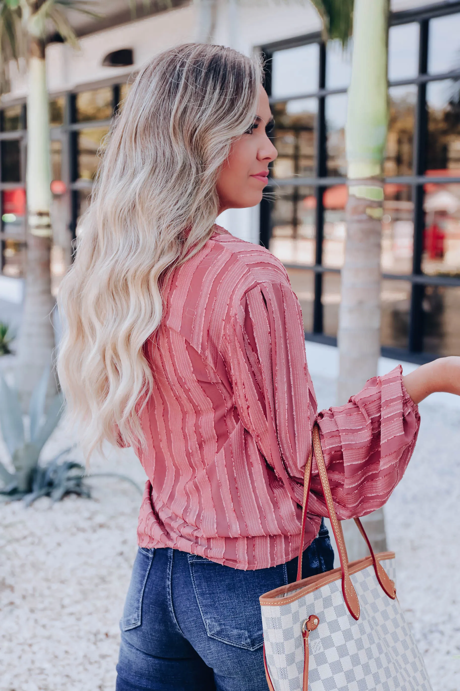 Luxurious Life Striped Blouse - Dusty Rose