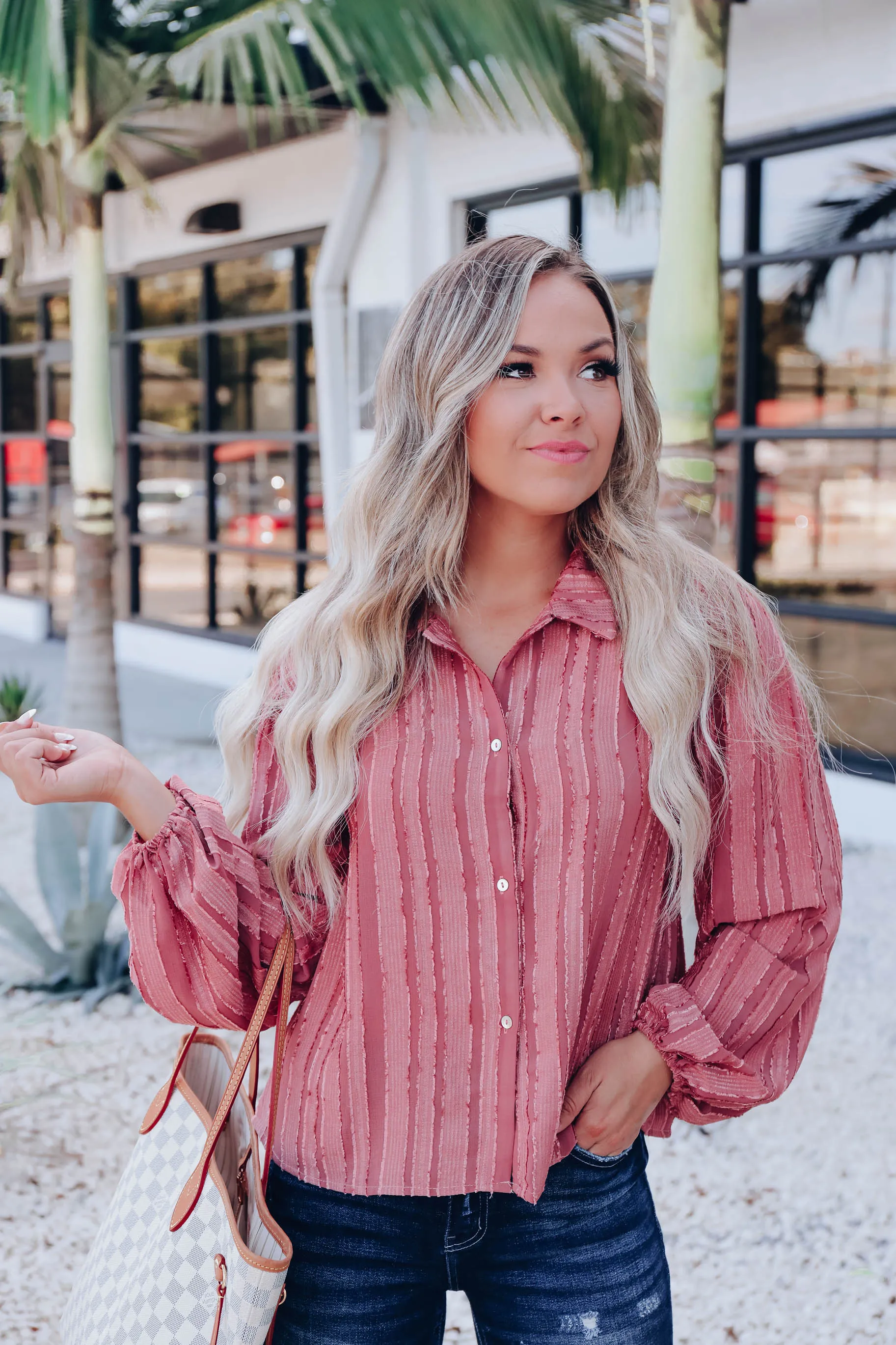 Luxurious Life Striped Blouse - Dusty Rose