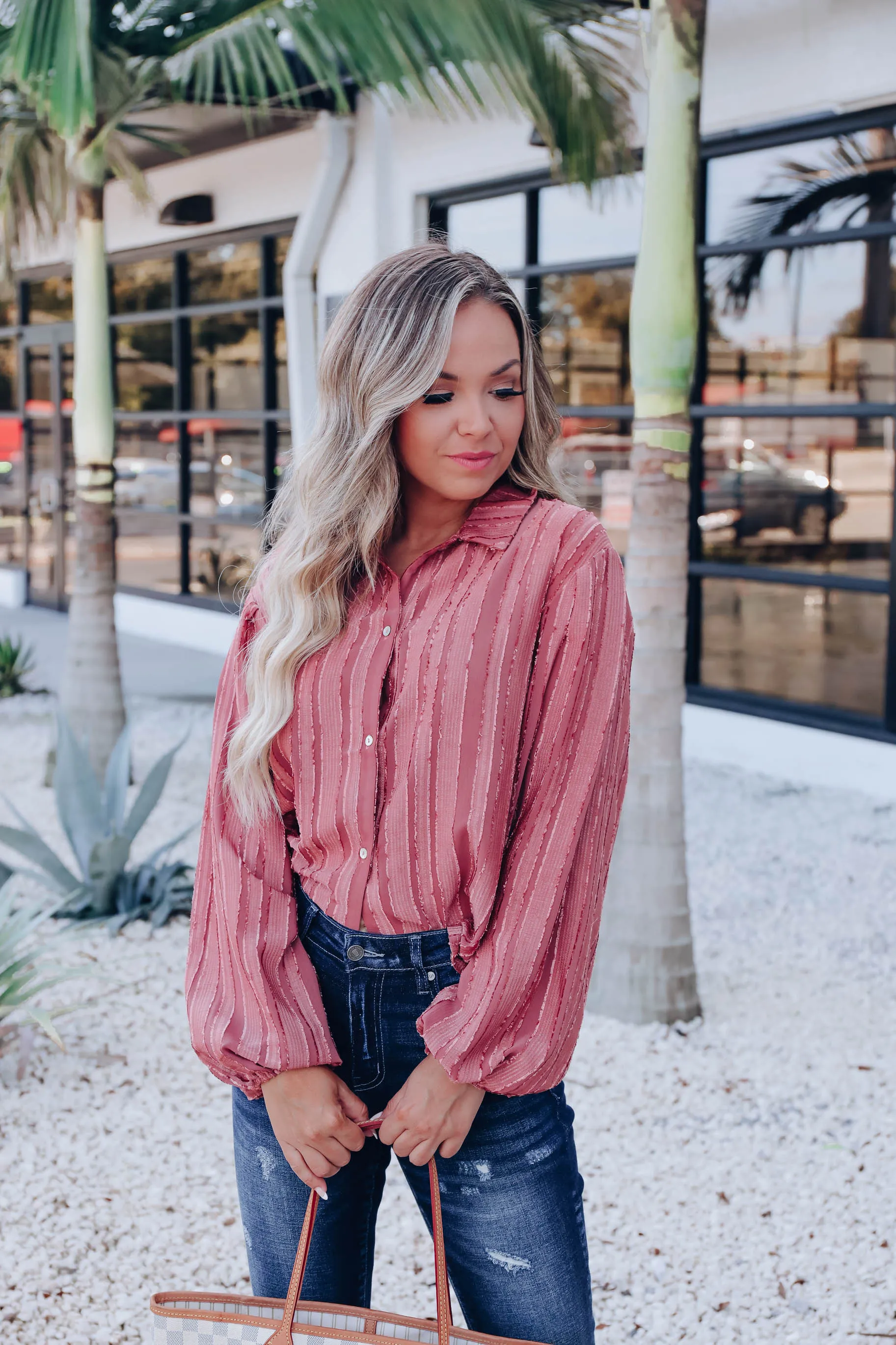 Luxurious Life Striped Blouse - Dusty Rose