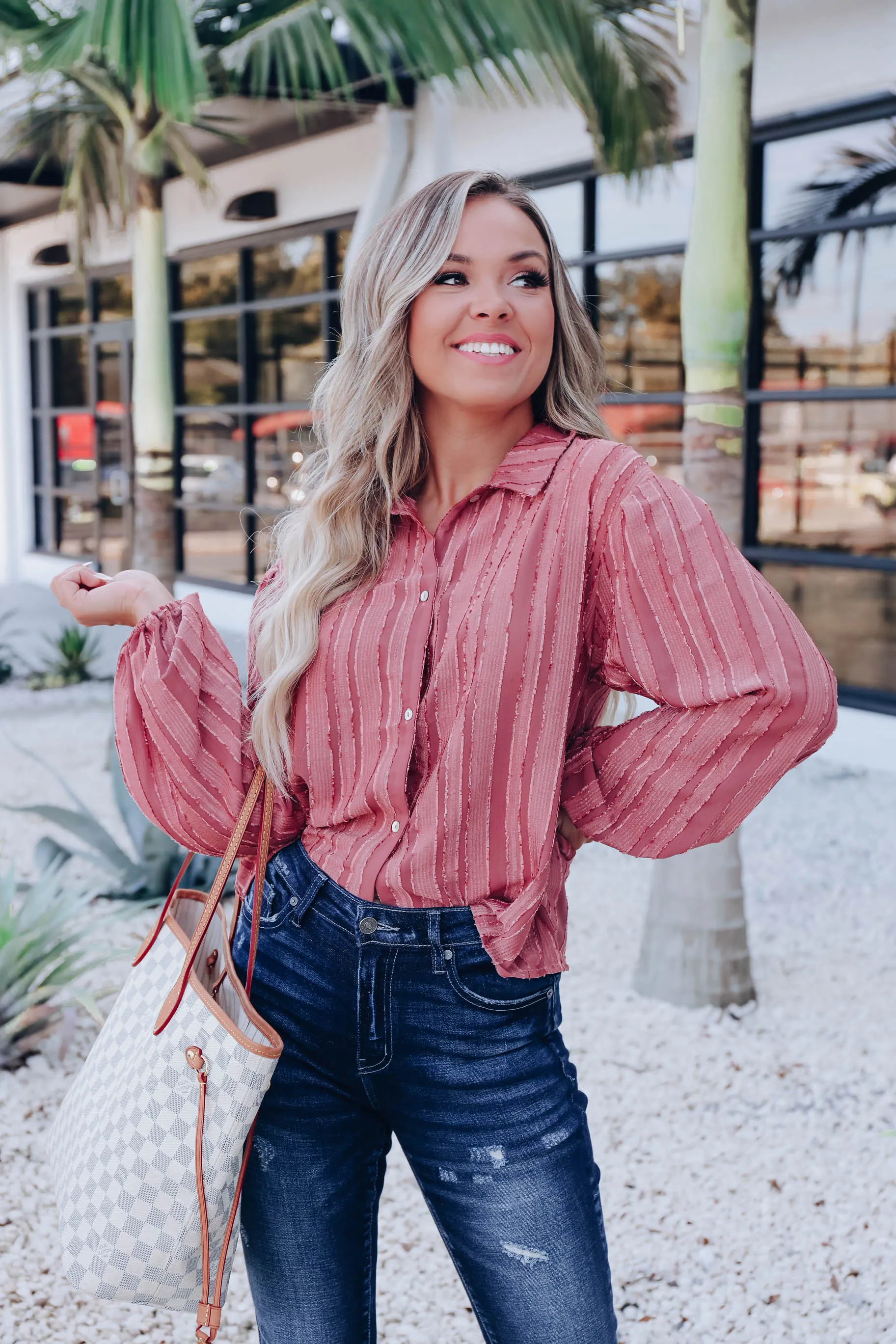 Luxurious Life Striped Blouse - Dusty Rose