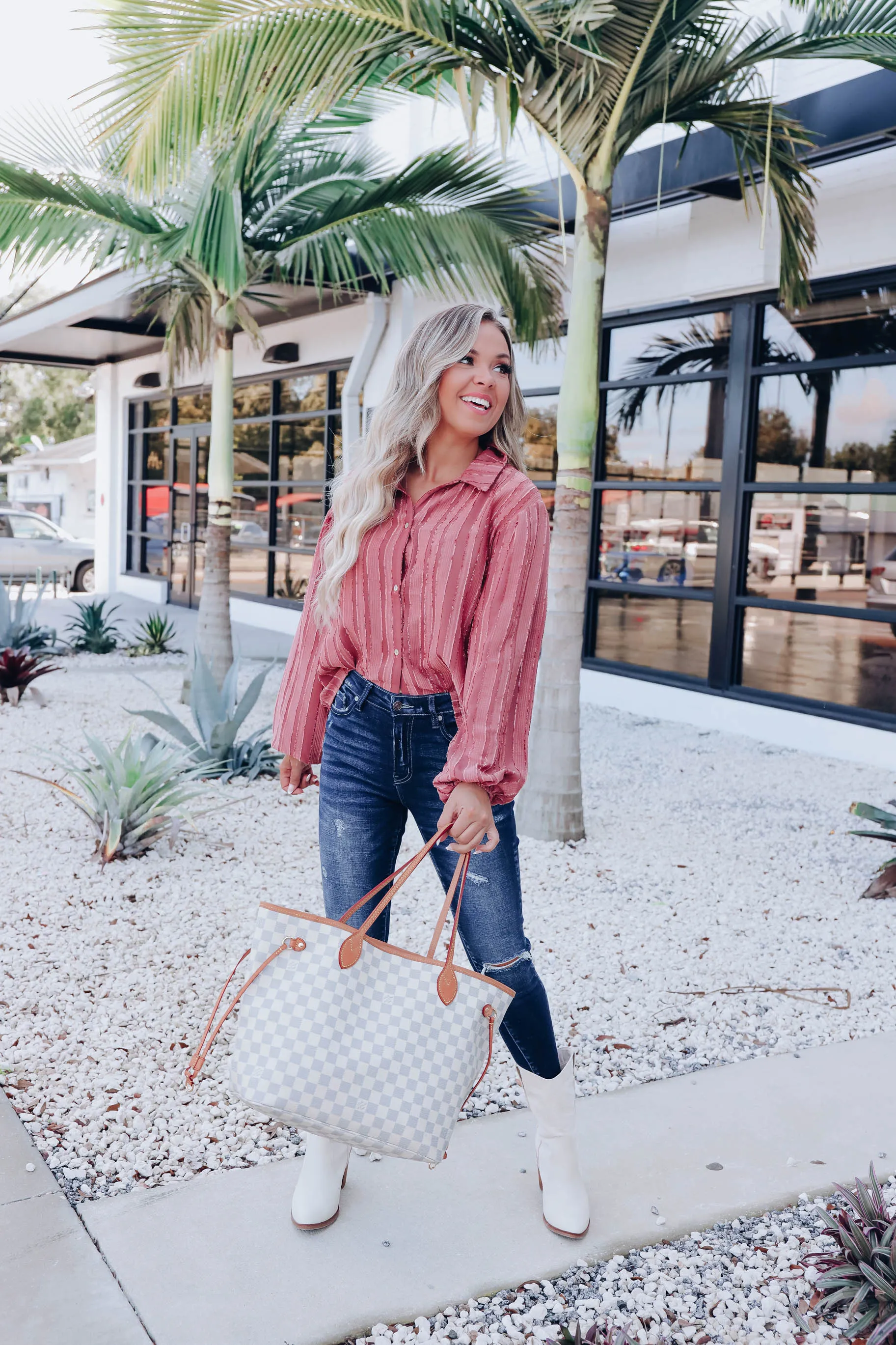 Luxurious Life Striped Blouse - Dusty Rose