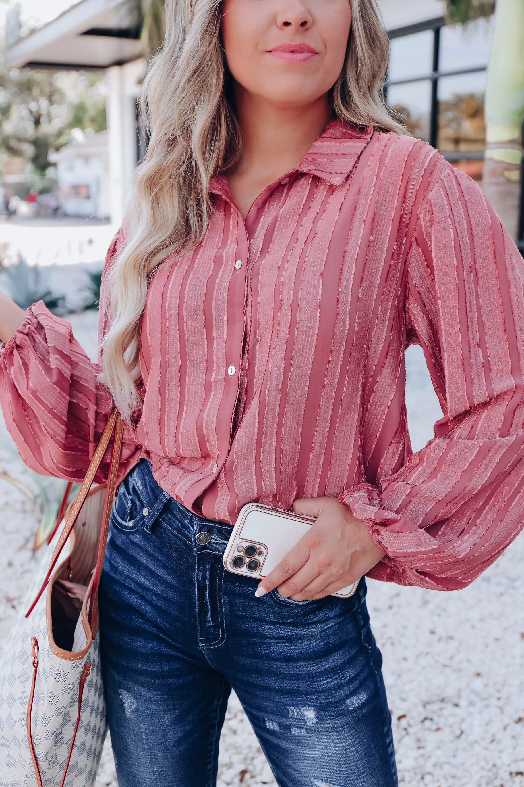 Luxurious Life Striped Blouse - Dusty Rose