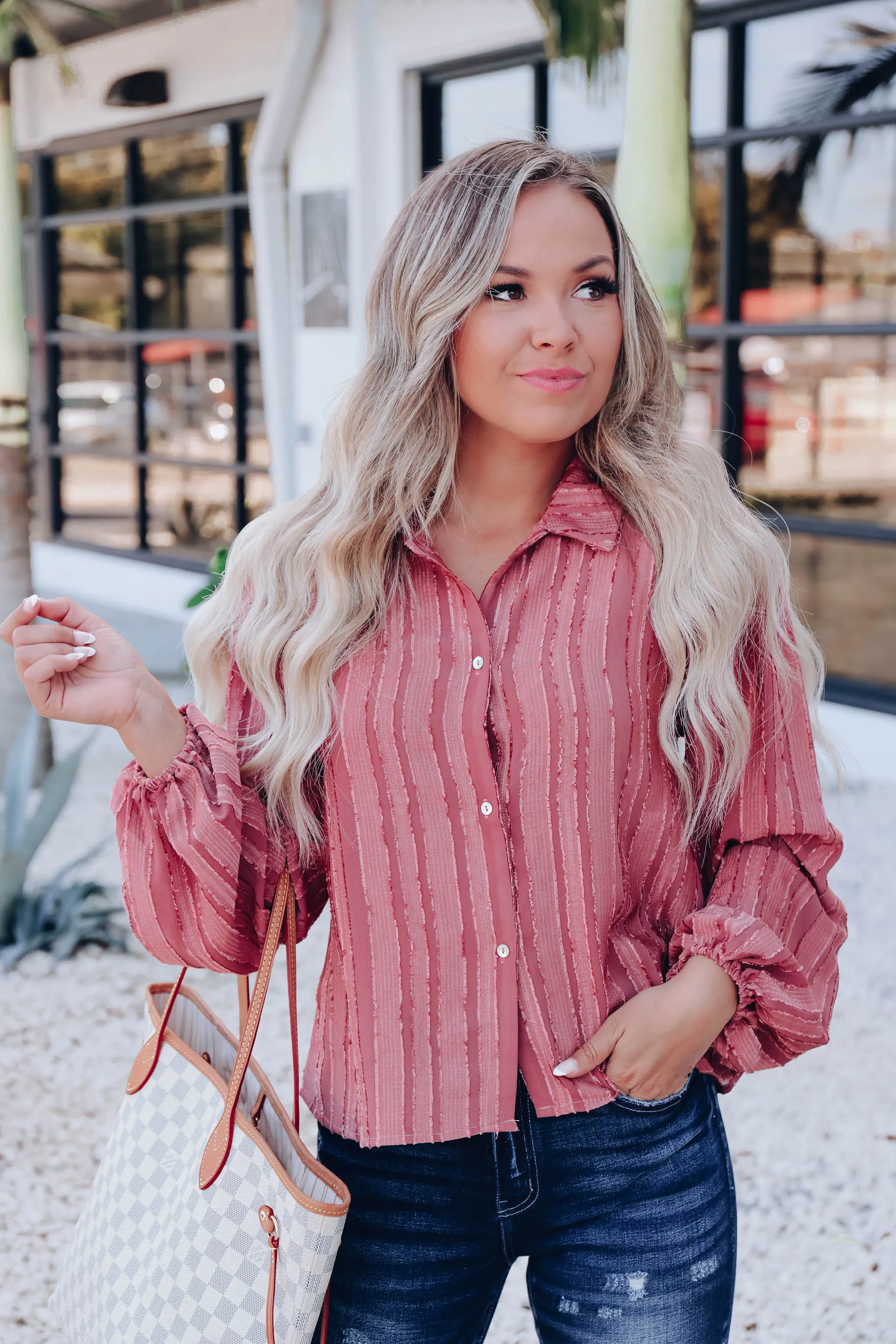 Luxurious Life Striped Blouse - Dusty Rose