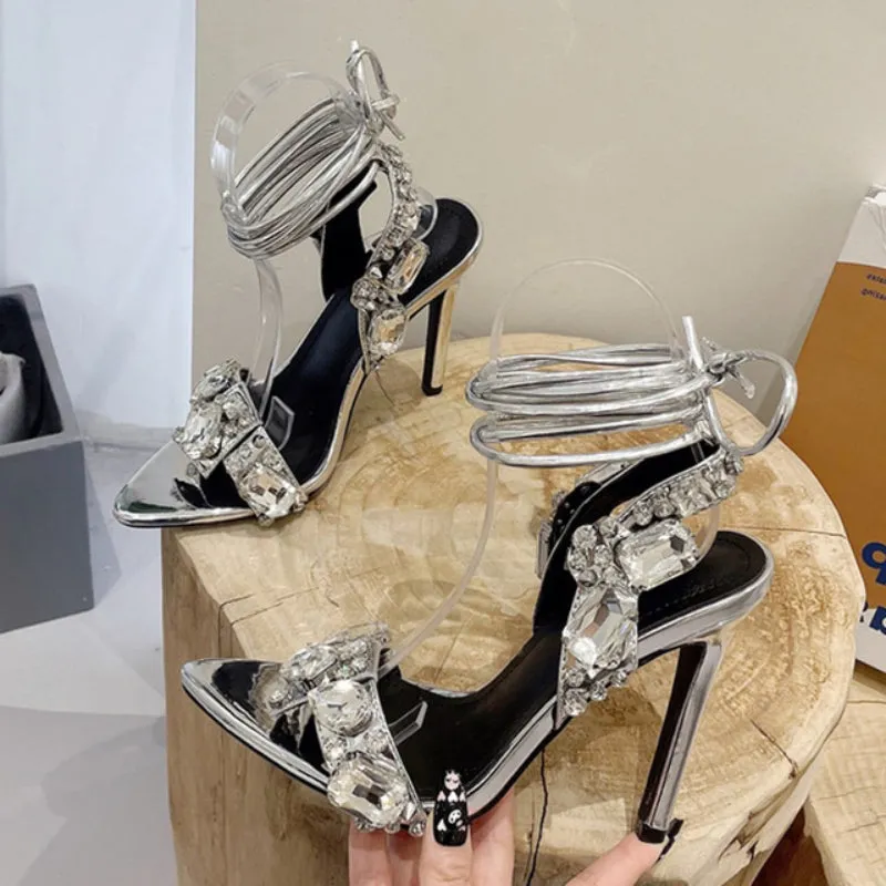 Luxurious Party Ankle Strap Pointed Toe High Heel Stilettos