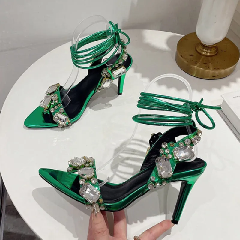 Luxurious Party Ankle Strap Pointed Toe High Heel Stilettos